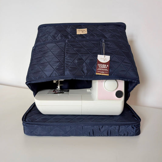 Cover & Carry convertible sewing machine bag open with sewing machine inside