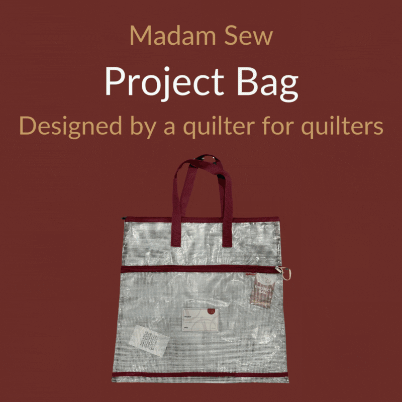 Madam Sew Project Bag GIF - Designed by a quilter for quilters -  showing the different storing options