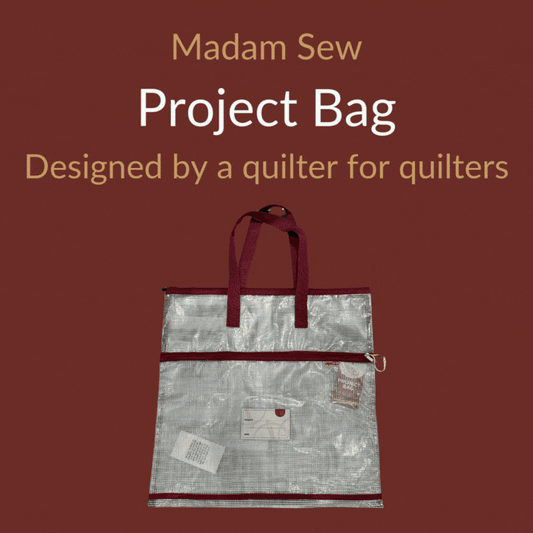 Madam Sew Project Bag GIF - Designed by a quilter for quilters -  showing the different storing options