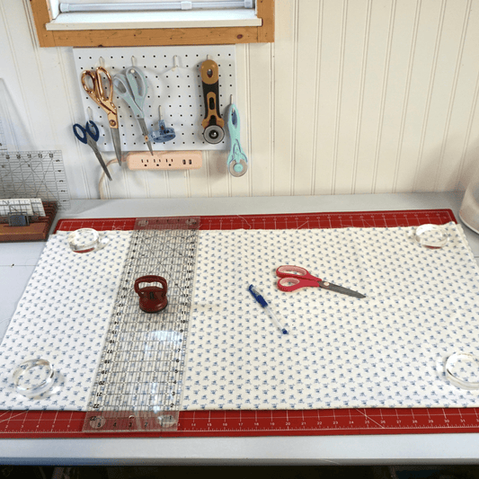 Madam Sew Self Healing Cutting Mat being used to cut fabric