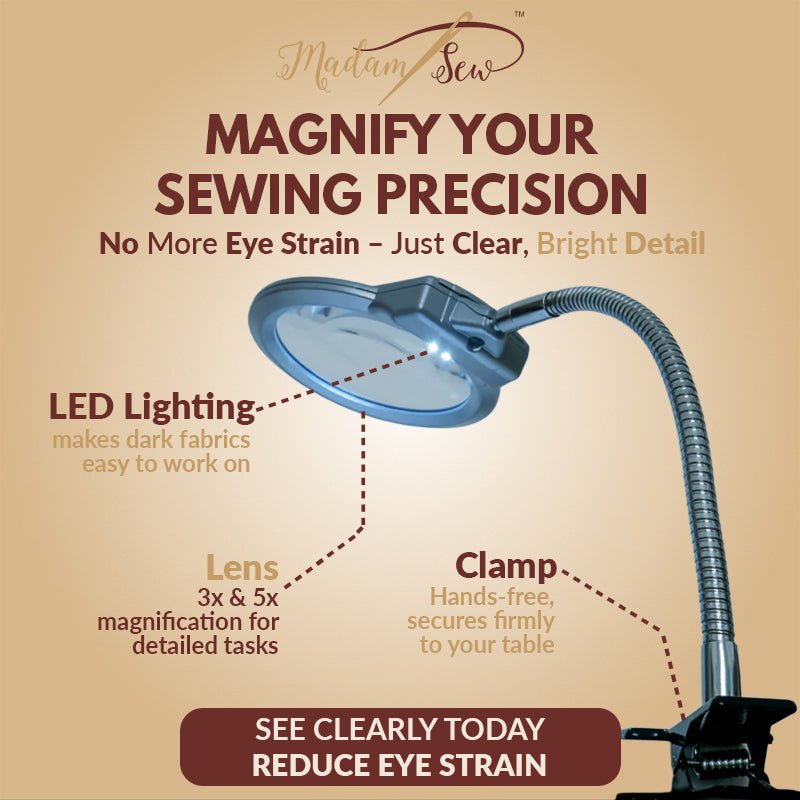 LED Light - Up Magnifier with 1 - inch Table Clamp - MadamSew