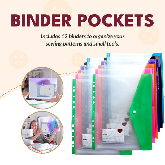 Women shows how you can use binder pockets for sewing and quilting