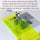 Yellow transparent Seam Guide Ruler on a sewing machine with text to explain the use