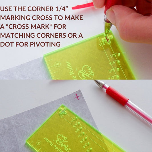 detail of the marking cross as an extra feature of the Madam Sew Seam Guide Ruler