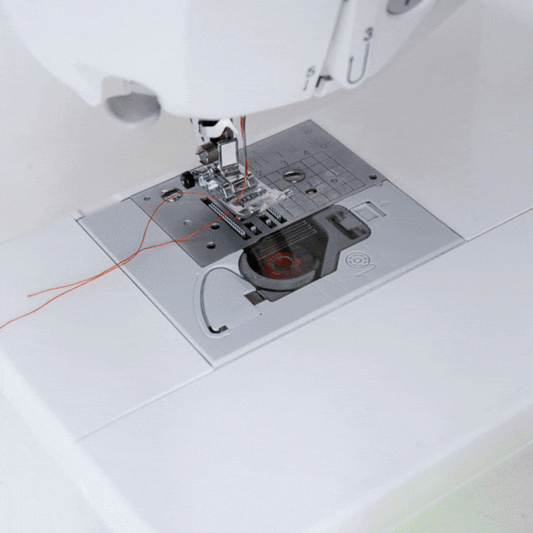 Gif showing how to use the seam guide ruler and the magnetic seam guide to sew accurate seams