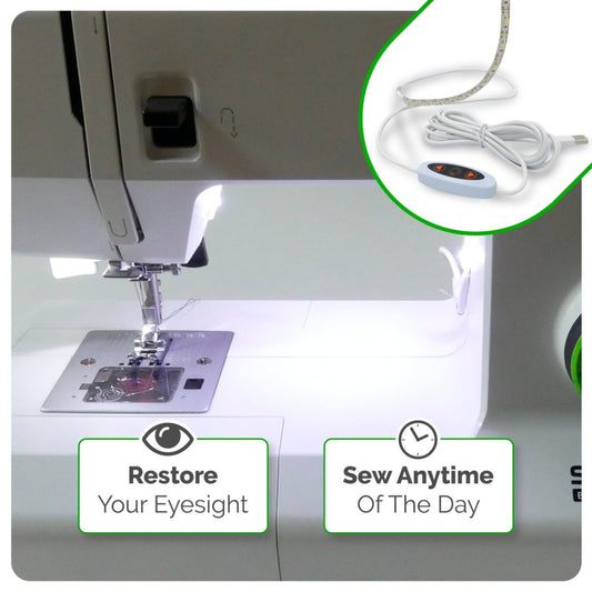 Light strip on a sewing machine with text