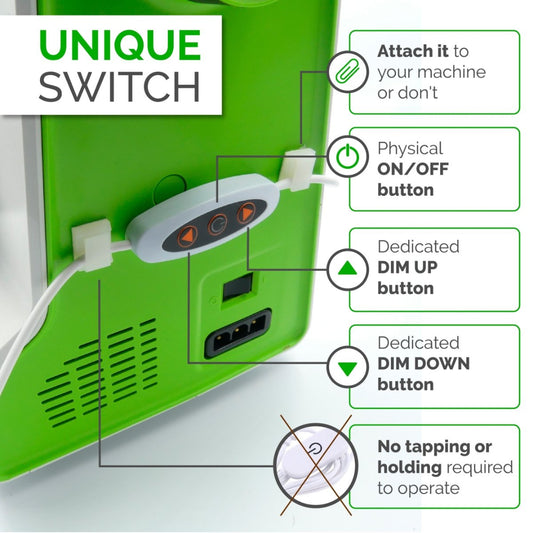 The switch attached to a sewing machine to switch the light strip on and off.