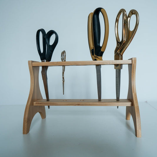 Wooden Desktop Scissors Stand - Holds up to 5 pairs of shears - MadamSew