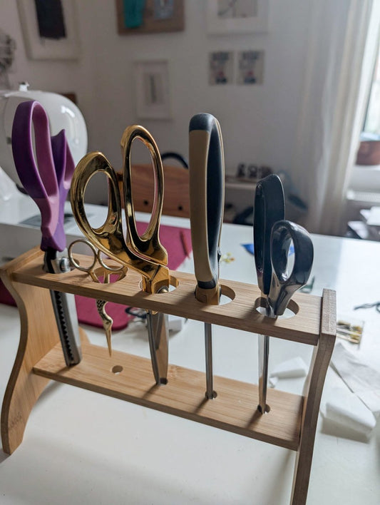 Wooden Desktop Scissors Stand - Holds up to 5 pairs of shears - MadamSew