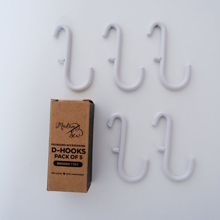 five hooks for the Madam Sew peg board, shape D-hooks