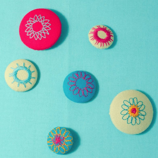 Fabric Buttons customized using the Flower Stitch Presser Foot