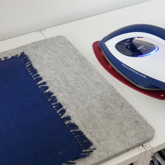 Iron Rest on work surface with hot iron resting on it.