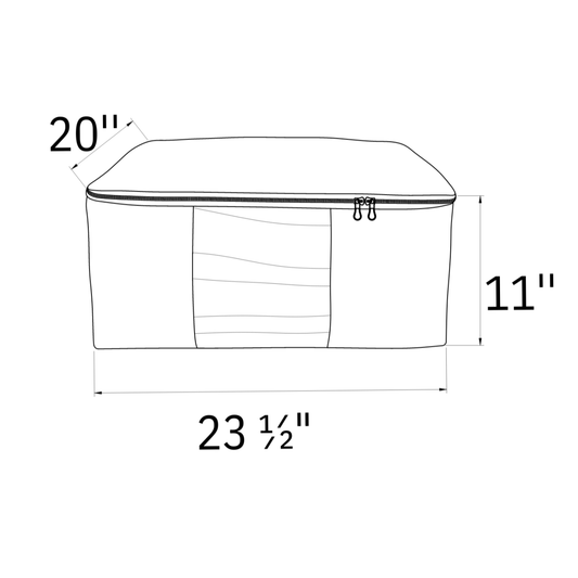 Drawing with dimensions of a Madam Sew quilt storage bag large size