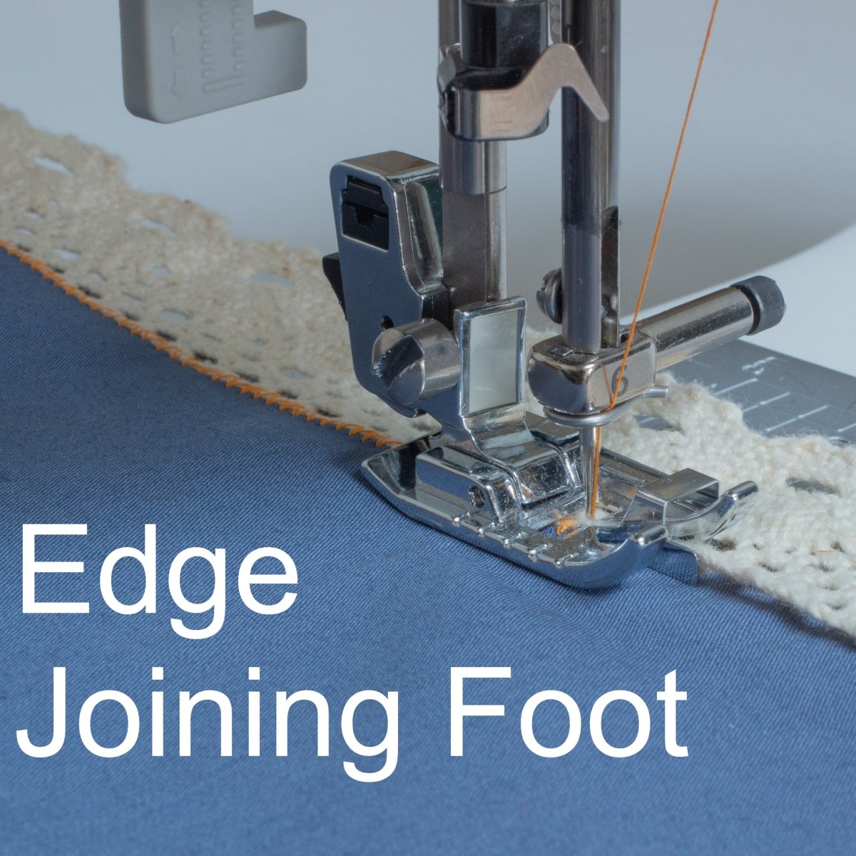 edge joining foot on a sewing machine joining two pieces of fabric