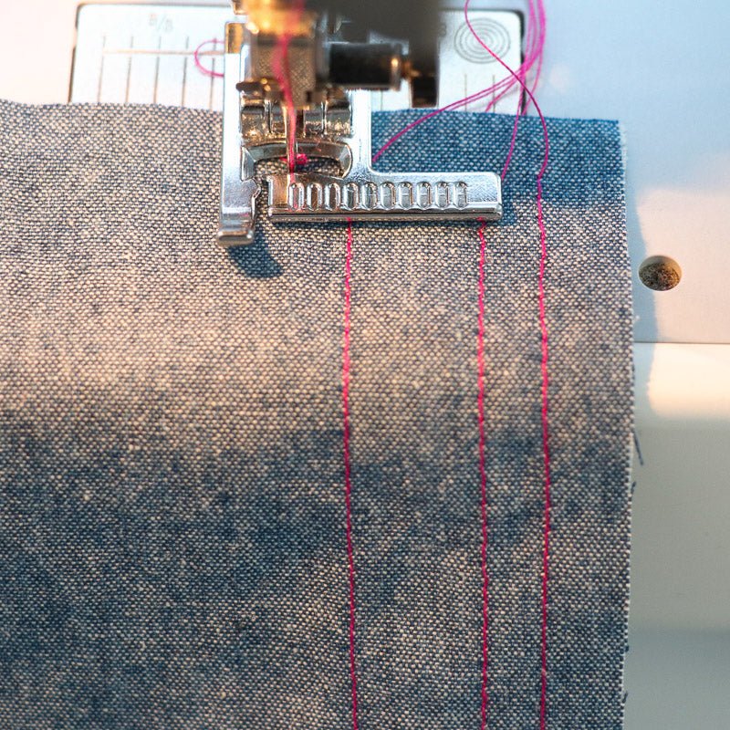 Topstitching red lines with a Ruler Foot