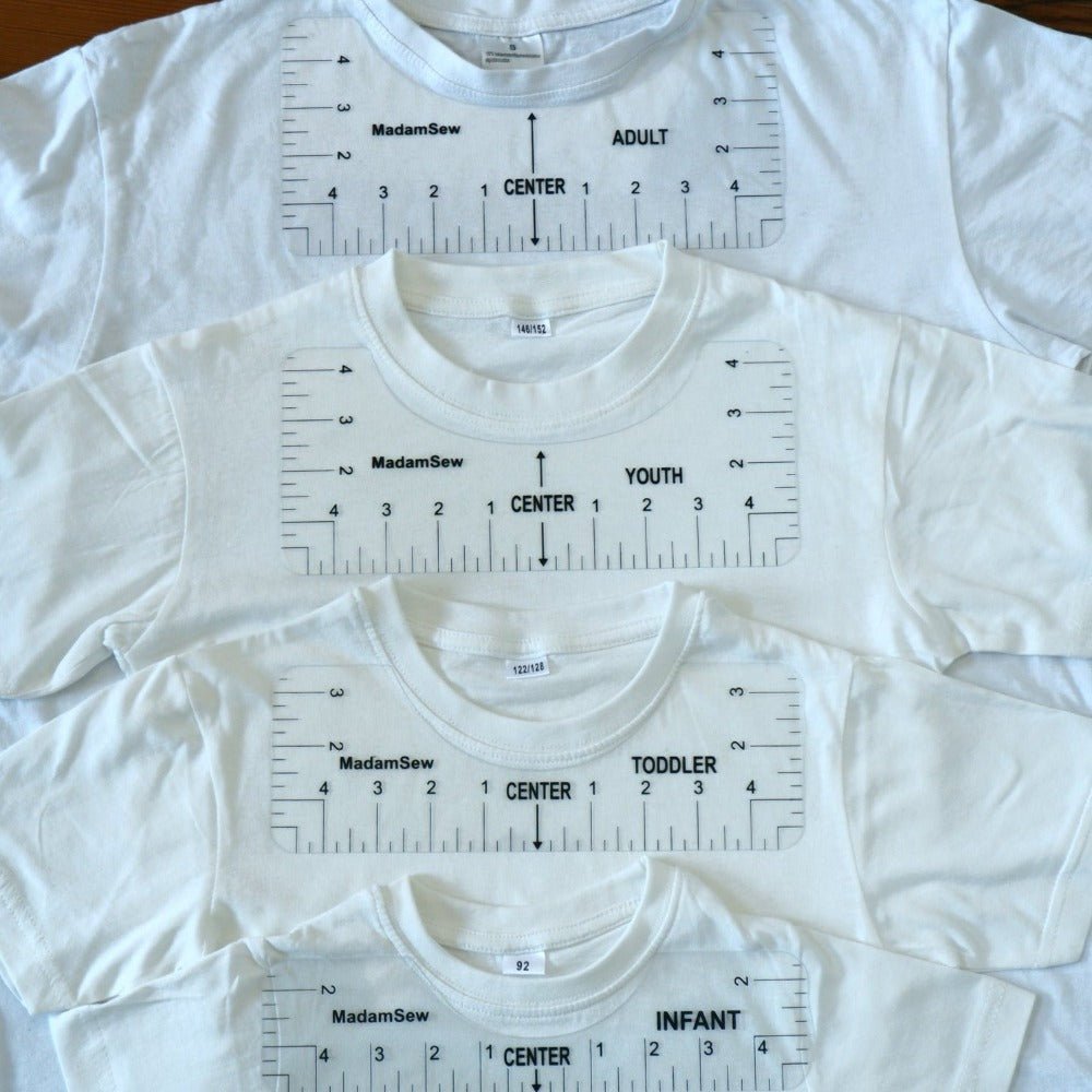 t shirt alignement rulers different sizes on different white t-shirts