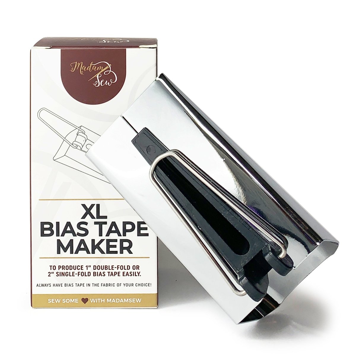 Madam Sew XL Bias Tape Maker, 50mm Single and Double Fold Bias Tape Binding Tool for Quilting Makes Coordinating Quilt Seam Binding – Transform Any