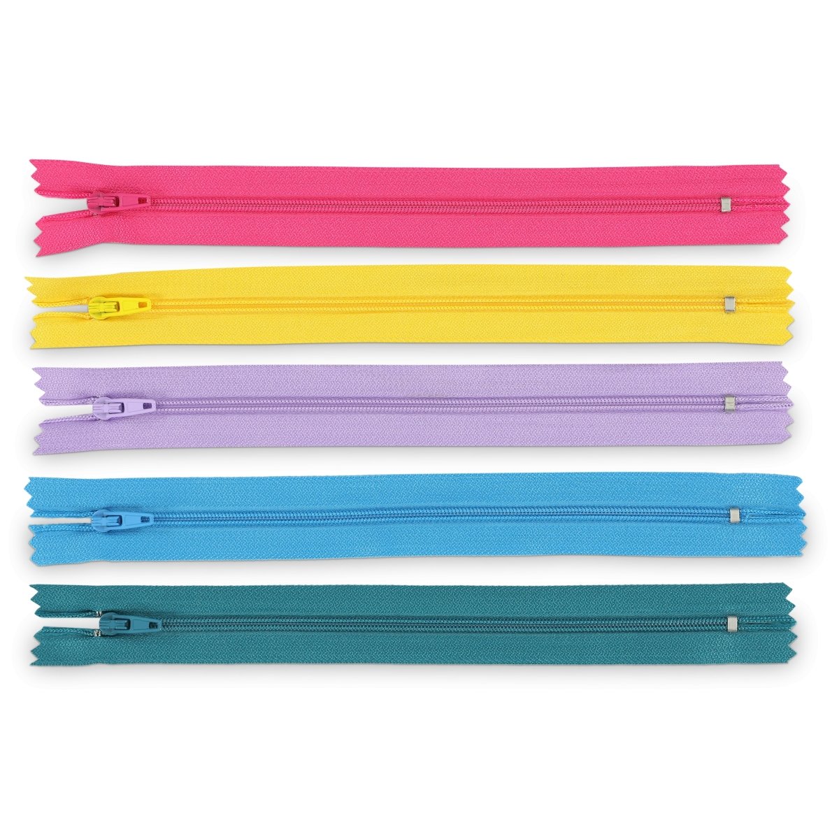 5 long standard zippers in 5 different colors