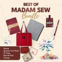 Best of Madam Sew - (Stamp + Quarter Inch Ruler + XL Clips + Red Ink Pad + Clamps)