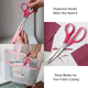 Madam Sew Fabric scissors showing how the protective sheath, that they cut fabric and are good for travel.