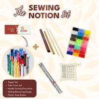 Sewing Notions Set - Zippers, Snap Buttons, Gauge, Pincushion & Tube Turners