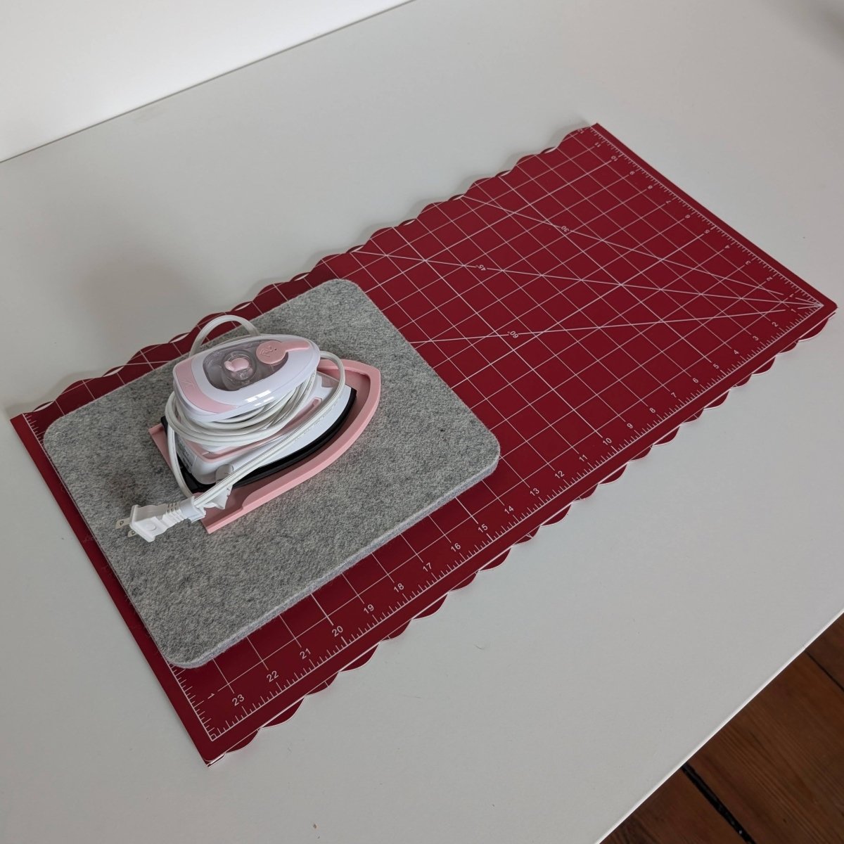 Madam Sew Self Healing Cutting Mat with mini iron and mini wool pressing mat