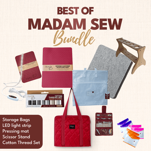 Best of Madam Sew - 10 Favorite Tools, One Bundle (Cotton Thread + 1 White Project Bag) - MadamSew