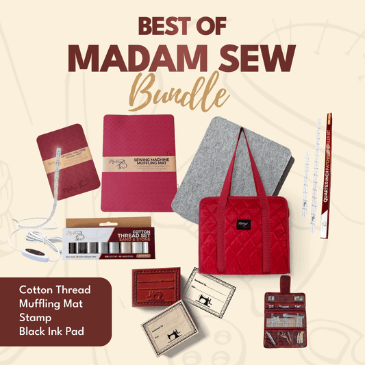 Best of Madam Sew - (Cotton Thread + Muffling Mat + Stamp + Black Ink Pad) - MadamSew