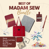 Best of Madam Sew - (Stamp + Quarter Inch Ruler + XL Clips + Black Ink Pad + Clamps) - MadamSew