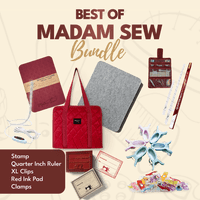 Best of Madam Sew - (Stamp + Quarter Inch Ruler + XL Clips + Red Ink Pad + Clamps) - MadamSew