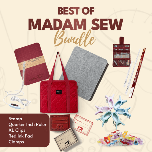 Best of Madam Sew - (Stamp + Quarter Inch Ruler + XL Clips + Red Ink Pad + Clamps) - MadamSew