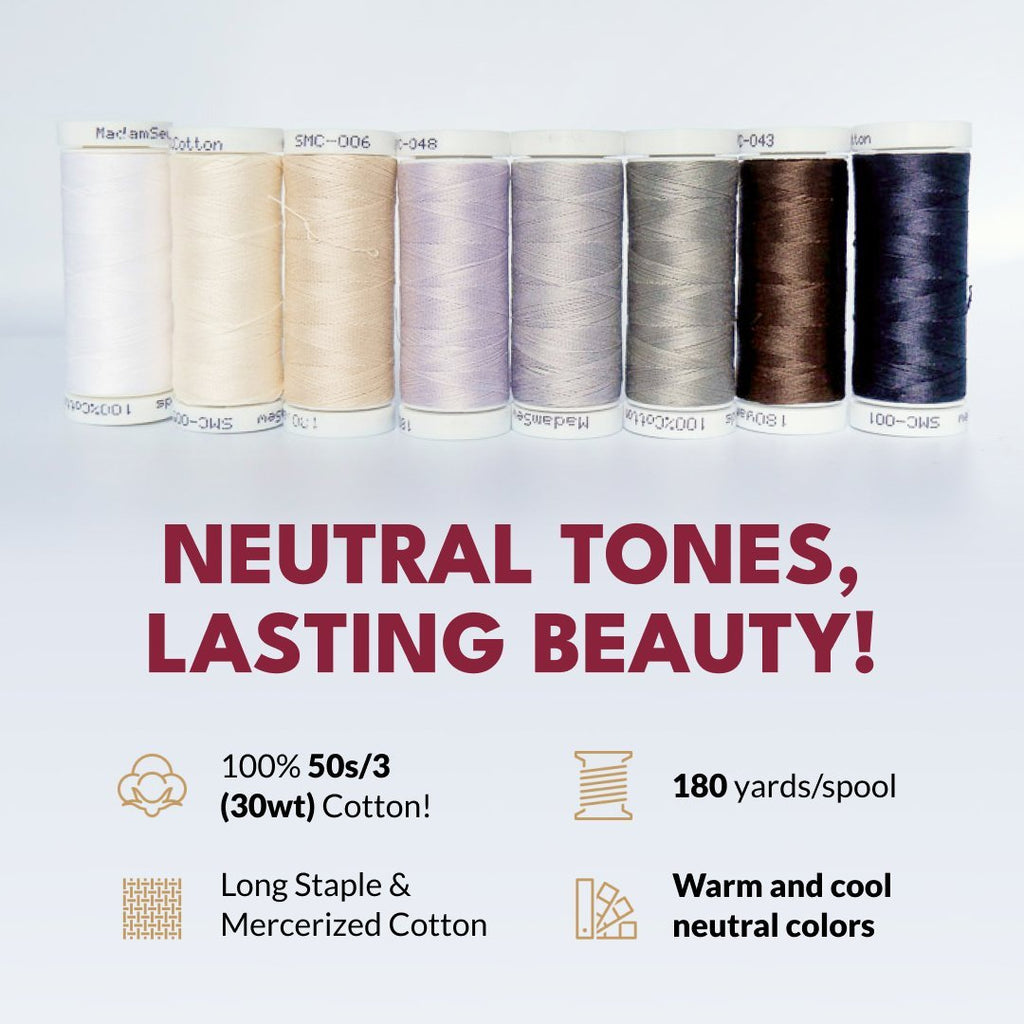 Cotton Thread - For Quilting and Sewing! - Sand & Stone Set - 8 Spools, 180 Yards Each - MadamSew