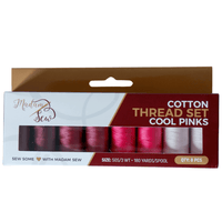 Cotton Thread Set - Cool Pinks! For Quilting and Sewing - 8 Spools, 4 Colors, 180 Yards Each - MadamSew