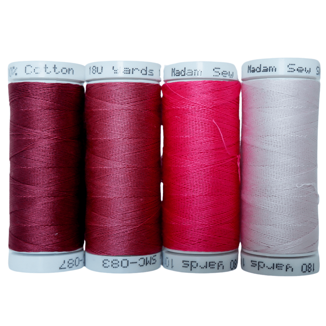 Cotton Thread Set - Cool Pinks! For Quilting and Sewing - 8 Spools, 4 Colors, 180 Yards Each - MadamSew