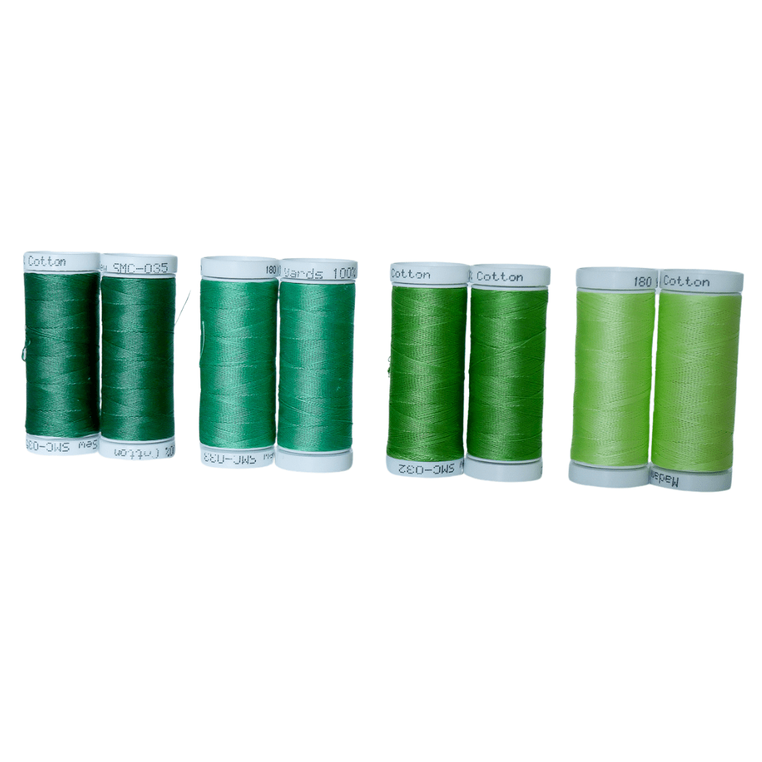 Cotton Thread Set - Greens! For Quilting and Sewing - 8 Spools, 4 Colors, 180 Yards Each - MadamSew