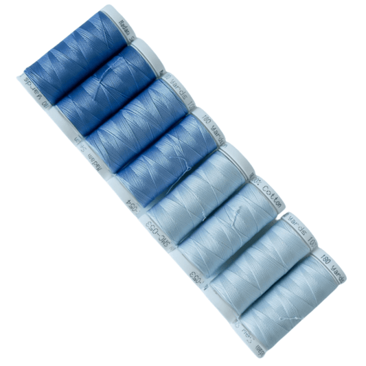 Cotton Thread Set - Light Blues! For Quilting and Sewing - 8 Spools, 4 Colors, 180 Yards Each - MadamSew