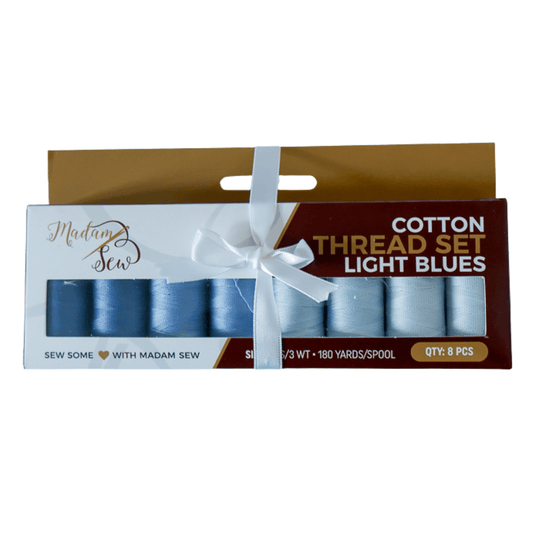 Cotton Thread Set - Light Blues! For Quilting and Sewing - 8 Spools, 4 Colors, 180 Yards Each - MadamSew
