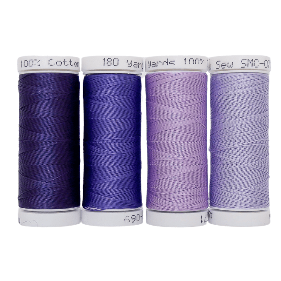 Cotton Thread Set - Purples! For Quilting and Sewing - 8 Spools, 4 Colors, 180 Yards Each - MadamSew