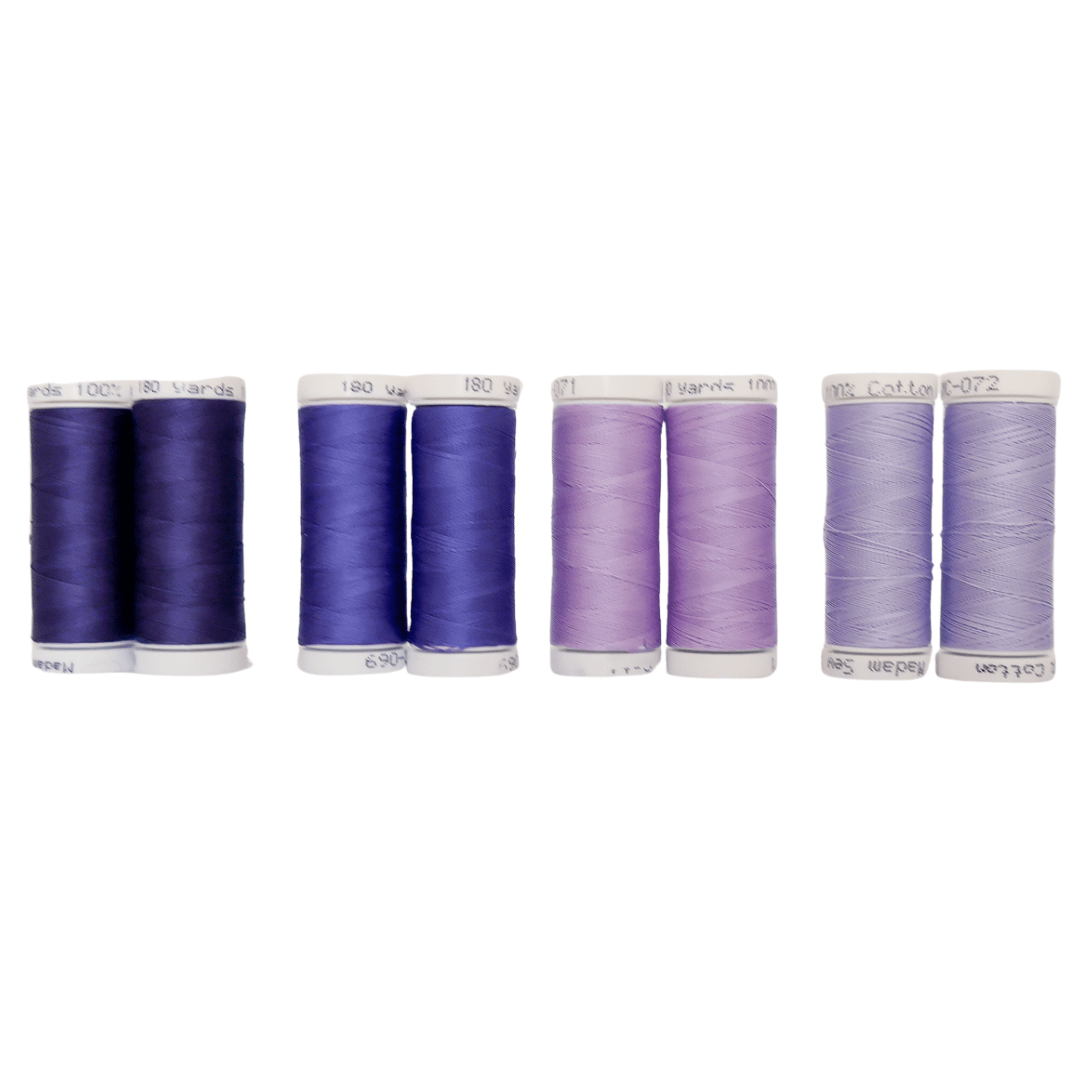 Cotton Thread Set - Purples! For Quilting and Sewing - 8 Spools, 4 Colors, 180 Yards Each - MadamSew