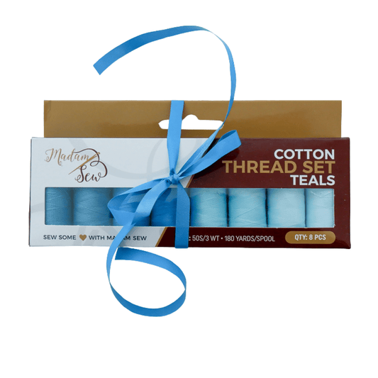 Cotton Thread Set - Teals! For Quilting and Sewing - 8 Spools, 4 Colors, 180 Yards Each - MadamSew