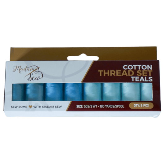 Cotton Thread Set - Teals! For Quilting and Sewing - 8 Spools, 4 Colors, 180 Yards Each - MadamSew