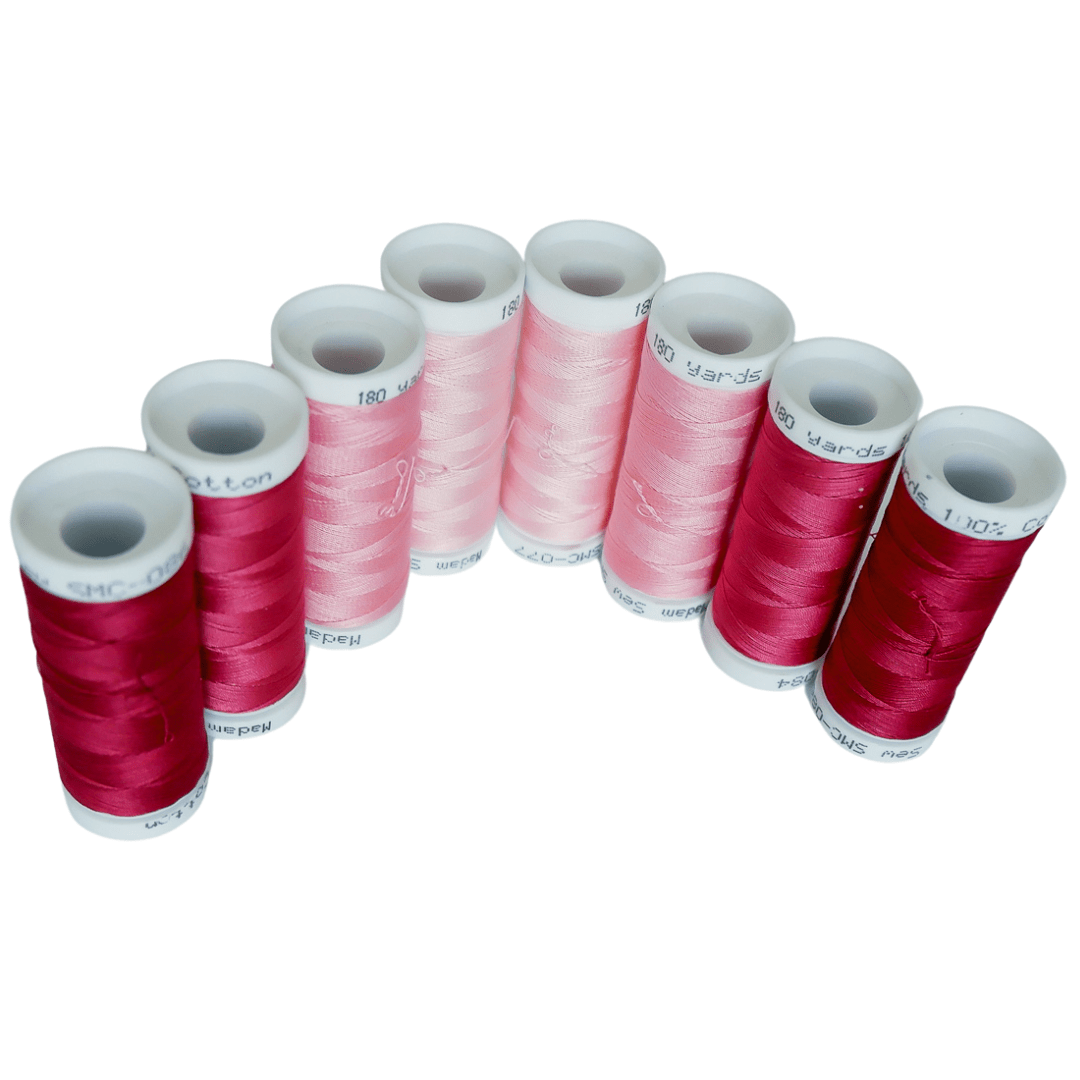 Cotton Thread Set - Warm Pinks! For Quilting and Sewing - 8 Spools, 4 Colors, 180 Yards Each - MadamSew