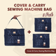 Graphic of three navy Cover & Carry sewing machine bags, labelled 3 pack