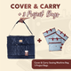 Cover & Carry sewing machine bag in navy shown with three clear project bags with red trim