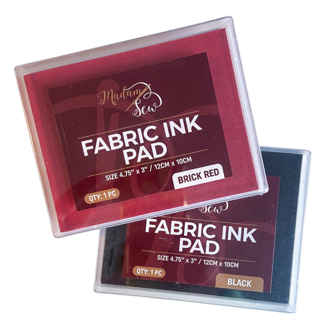 "Handmade By" Fabric Stamp & Permanent Ink Pad Bundle - Black or Brick Red - MadamSew