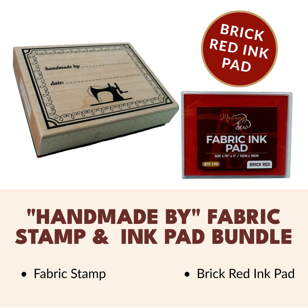 "Handmade By" Fabric Stamp & Permanent Ink Pad Bundle - Black or Brick Red - MadamSew