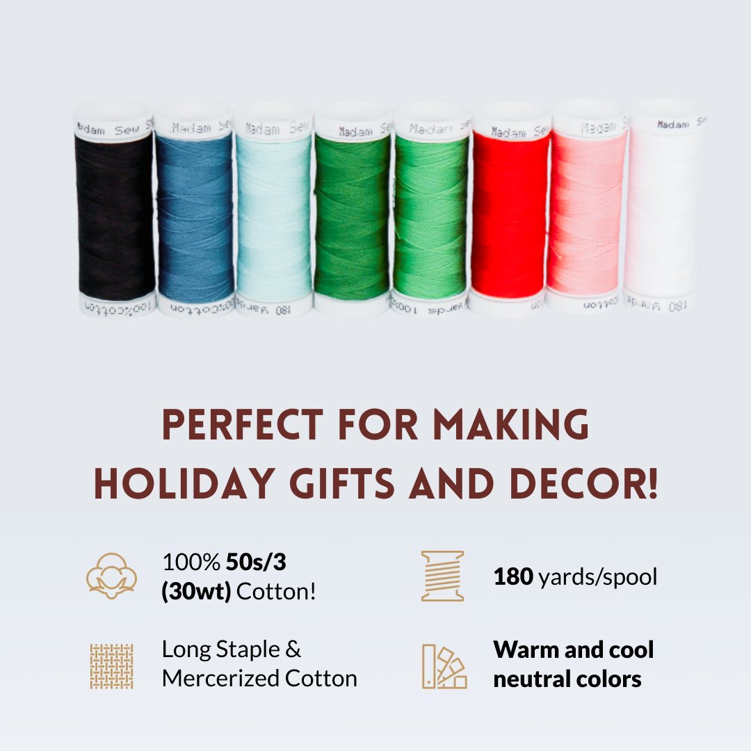 Ho Ho Holiday - Cotton Thread Set - For Quilting and Sewing! - 8 Spools, 180 Yards Each - MadamSew