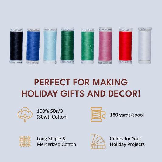 Holiday Must Haves - Cotton Thread Set - For Quilting and Sewing! - 8 Spools, 180 Yards Each - MadamSew