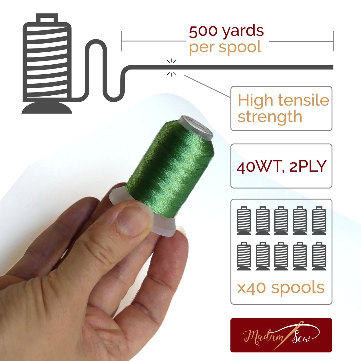 Machine Embroidery Thread - 40 spools of 500 yards - MadamSew