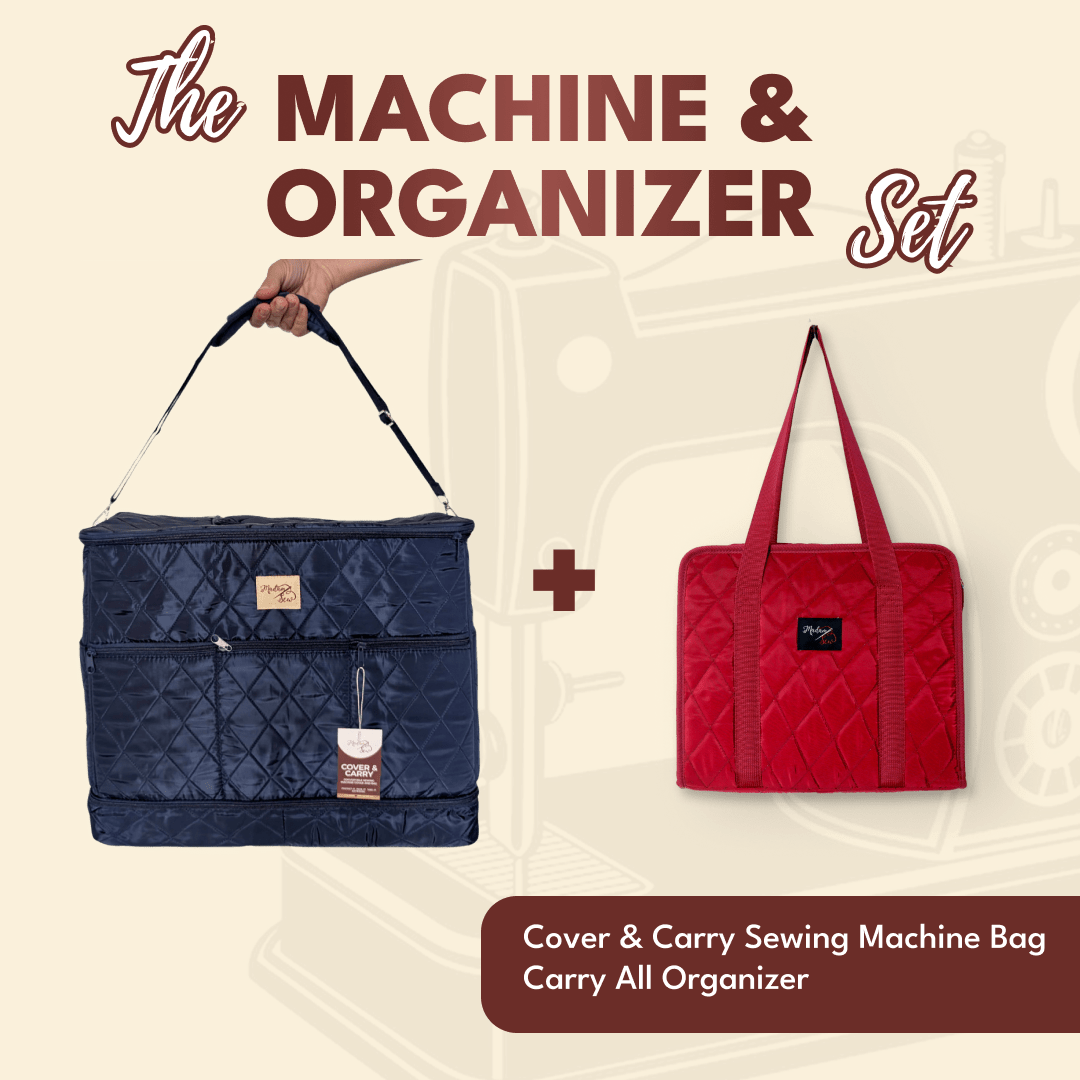 Navy quilted Cover & Carry sewing machine bag plus red quilted Carry All organizer